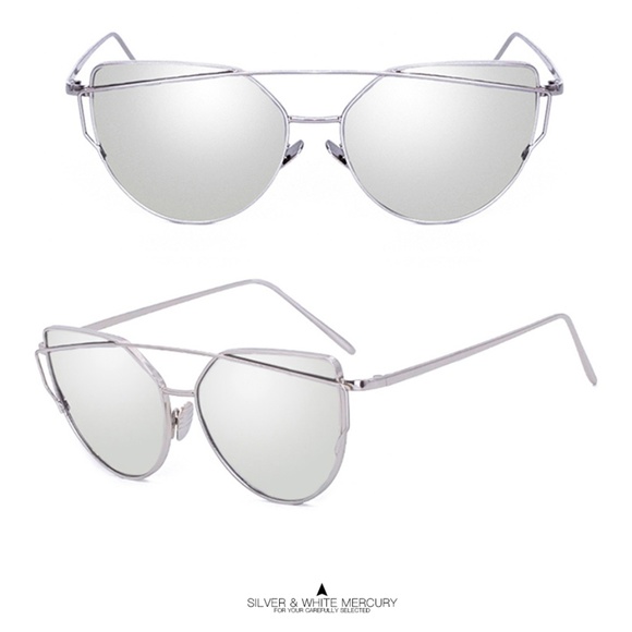 Accessories - Cat Eye Mirrored Sunglasses Silver Frames
